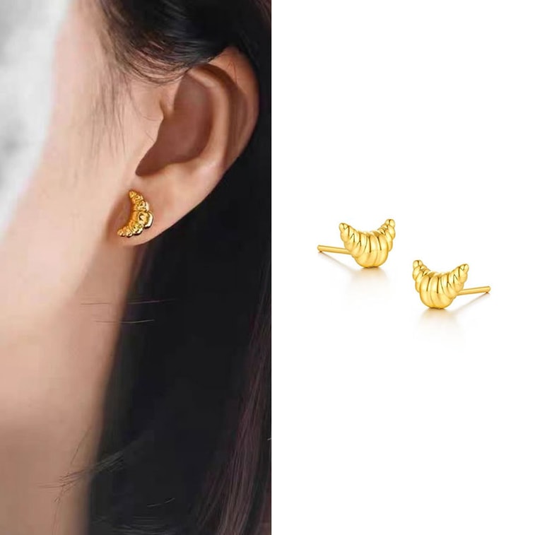 Essential Gift for Women 's Day: popular items on Xiaohongshu 🔥  French metal croissant 🥐 1 pair of golden earrings [Comes with Facny Jasmine high-end pull-out suspended jewelry box] 4