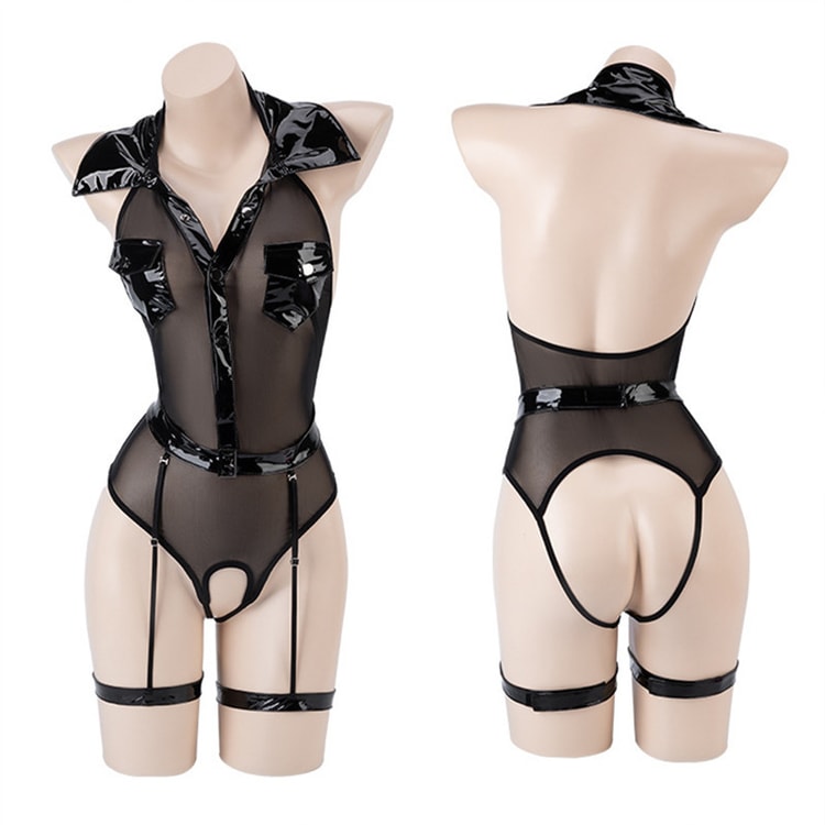 Funny Lingerie Jumpsuit Policewoman Suit Black One Size (no stockings and  hat)