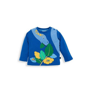 Jojo Maman Bebe Kids Navy Stripe Diplodocus Button-Collar Pocket Tee 4-5Y