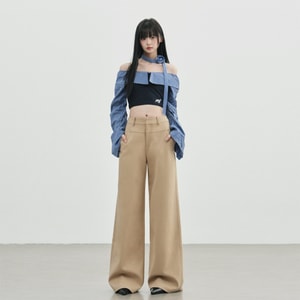 [중국 직배송] HSPM 신상 핫걸 하이웨이스트 루즈핏 슬리밍 정장 바지, 카키색 엑스트라 롱 XS (1개)