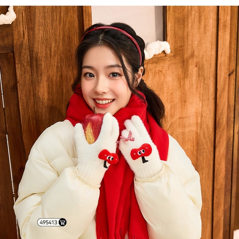 【中國直郵】 三福 趣味結形五指手套 可愛戶外保暖手套 蘋果黃 均碼一雙裝