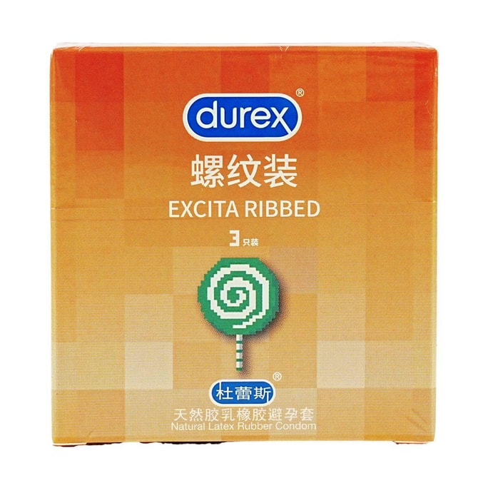 Natural Latex Rubber Condom, Excita Ribbed, 3pcs