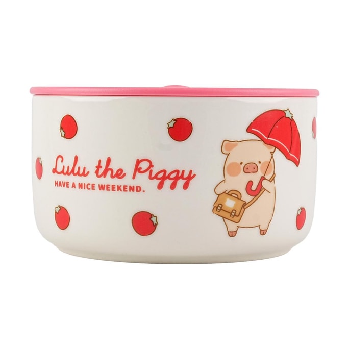 Lulu Pig Co-branded,Microwave Ceramic Bento Box, White, 20.3 fl oz