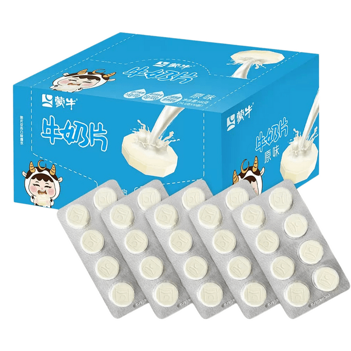 蒙牛オリジナルミルクタブレット（144g、80錠） - 濃厚なミルク風味、そのまま食べられる、カルシウム補給、満足感のあるヘルシースナック。[燕の巣のお供] 100%天然ミルクカルシウム。[噛めば噛むほどやみつきになる] 低カロリーの栄養補助食品で、子供から大人まで適しています。