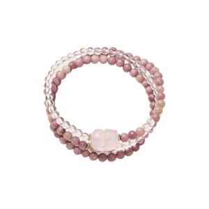 【中国直送】HSPM 新中国風天然木目調ストーンピンククリスタル貔貅マルチストランド高級クリスタルブレスレット、4mm木目調ストーン、模造ホワイトクリスタル、ピンククリスタル貔貅、1連