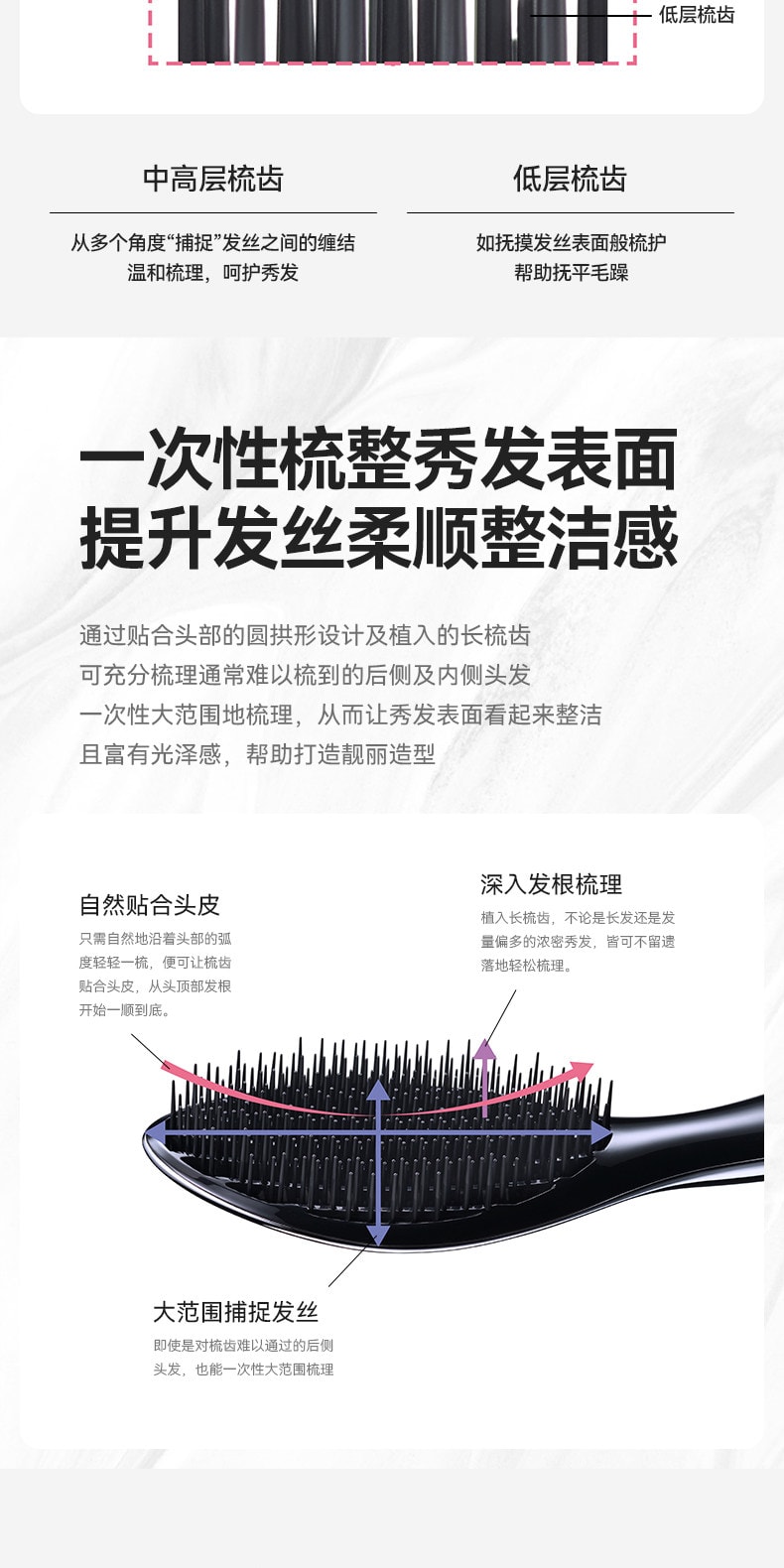 【Expédition directe du Japon】 REFA Brosse démêlante à long manche, légère et portable, utilisable sur cheveux secs ou mouillés, Rose Gold, 1 pièce