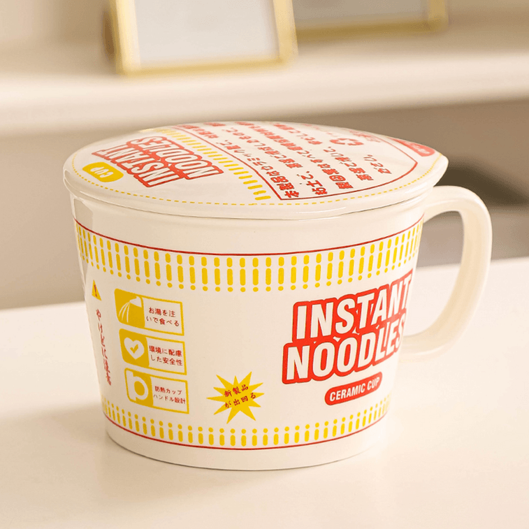 日式杯面陶瓷泡面碗 方便面专用碗汤碗 带盖 微波炉适用 1100ml【日清杯面造型】