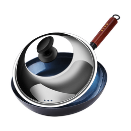 Iron Wok Pot with Stainless Steel Lid,13.38"