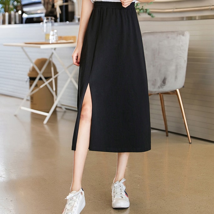 HSPM New Split A-line Versatile Skirt Black L