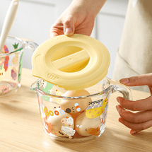 뚜껑과 저울이 있는 아침 식사용 컵, 유리 계량컵, 우유컵, 컬러풀 파티용 500ml