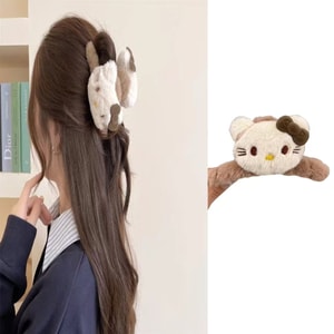 Cute Kitty Plush Grip Hair Clip for Bun Styling, Shark Clip in Brown, 1 Piece
