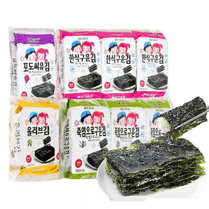  Korean Seaweed Crisp Combo Nori Sushi Salty Seafood Snacks For Kids 4g * 12 Bags