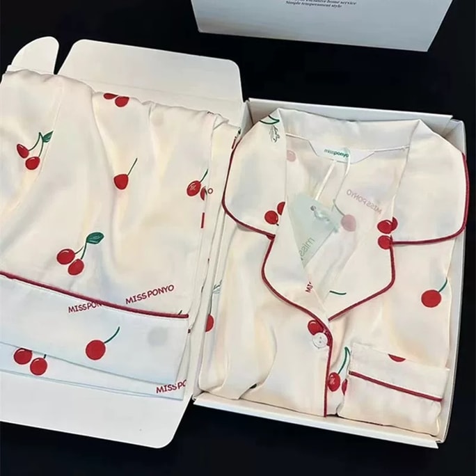 Chinese missponyo silk fabrics cherry print soft pajama set M