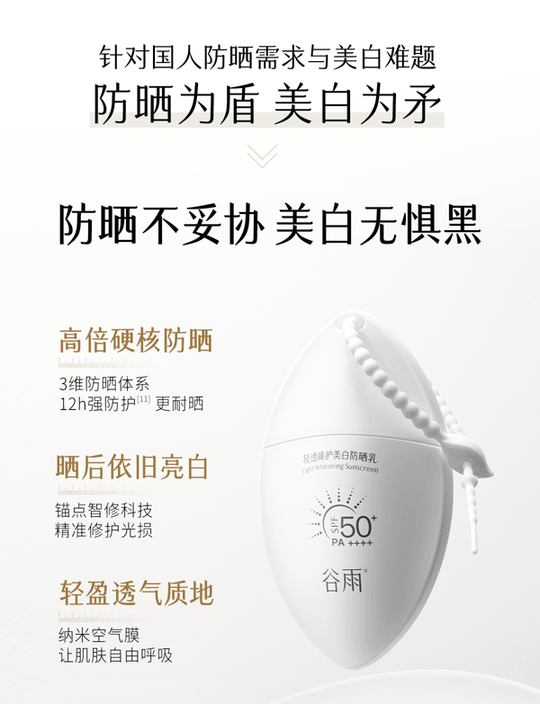 穀雨 白葉子美白防曬乳 SPF50+ PA++++ 【防曬美白雙特證】【防水防汗】【28天顯著美白】【戶外出遊必備】高效防護 30ml