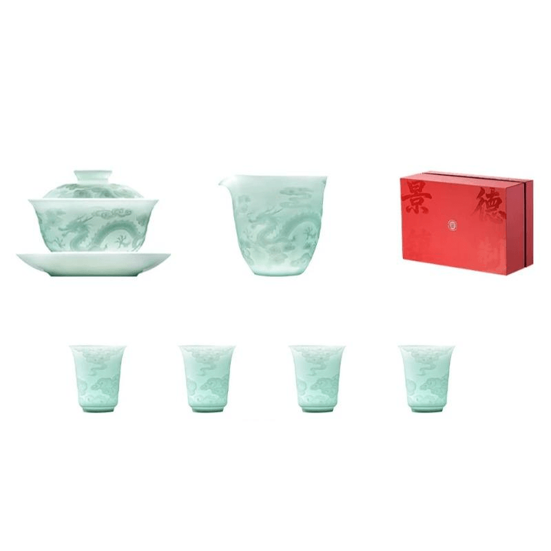 中国直送】景徳鎮 高級茶器ギフトセット 龍と祥雲 茶器6点セット 蓋碗1