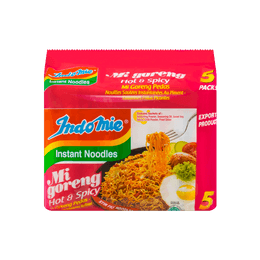 Indonesian Mi Goreng Instant Stir-Fried Noodles - Hot & Spicy Flavor 5 Packs, 14.1oz