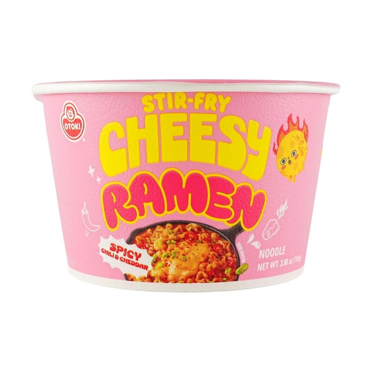 Cheesy Ramen ,Spicy Chili & Cheddar Flavor ,Bowl, 3.88 oz 【Cheese & Spicy Stir-Fry Korean Instant Noodles】 6