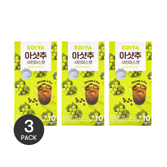 韩国EDIYA 阳光玫瑰葡萄特调茶咖 速溶咖啡 10条入 100g *3【3份超值装】【低卡0糖】【超好喝!!】