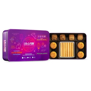 네온 문라이트 중추절 월병 기프트 박스, 11.06 oz【커스터드 월병+건포도 귀리 쿠키+헤이즐넛 쿠키+에그롤】
