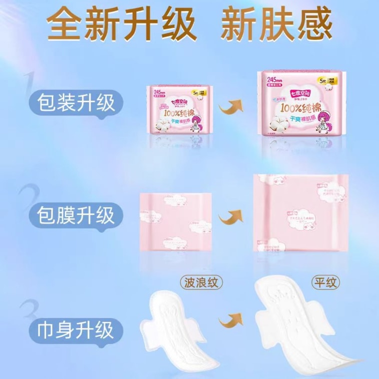 Space7 七度空间 七度空间  卫生巾少女超薄纯棉245日用姨妈巾  10片 /包  新旧包装随机发 4