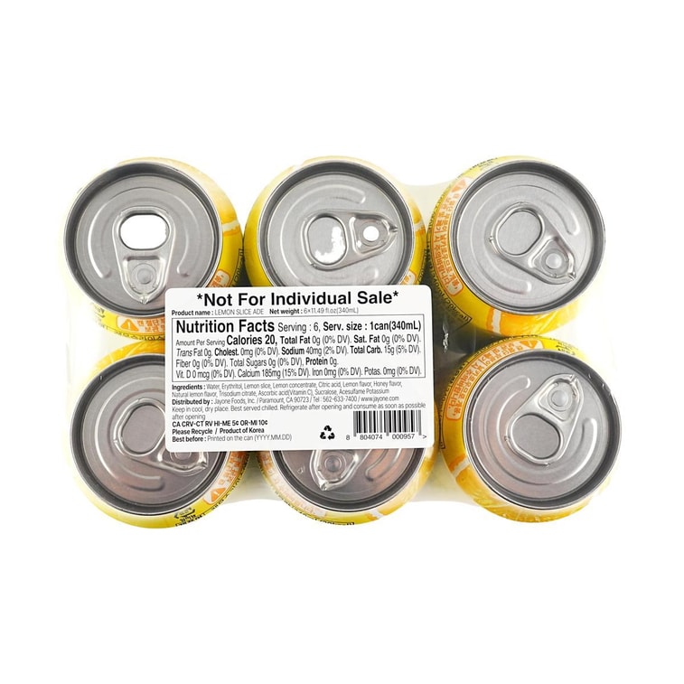 韩国JAYONE 真柠檬片汽水 340ml*6罐【含新鲜柠檬片】【GS25便利店同款】 4