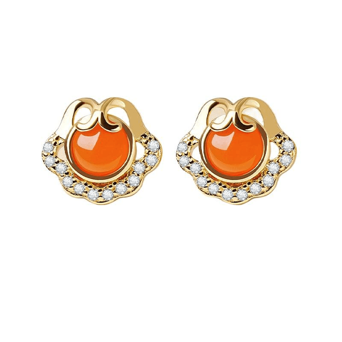 【中国直邮】 Avocadodo 宫里上新 小如意耳钉耳饰新中式耳环 樱桃红南红玛瑙 10*12mm