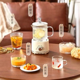 养生壶 烧水壶 1000ML【水果茶 煮菊花茶 银耳羹 燕窝羹 辅食粥 柠檬茶 苹果水 红糖水】美规110V 好看的电热杯 3档调节 #奶油风【首次使用会冒烟 因底座的漆加热会被烤干】【慢炖出精华 烧开水时间为25分钟】