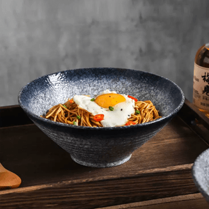 Japanese-style Ramen Bowl, Vintage Pocket Bowl, Sapphire Blue, 9 inch