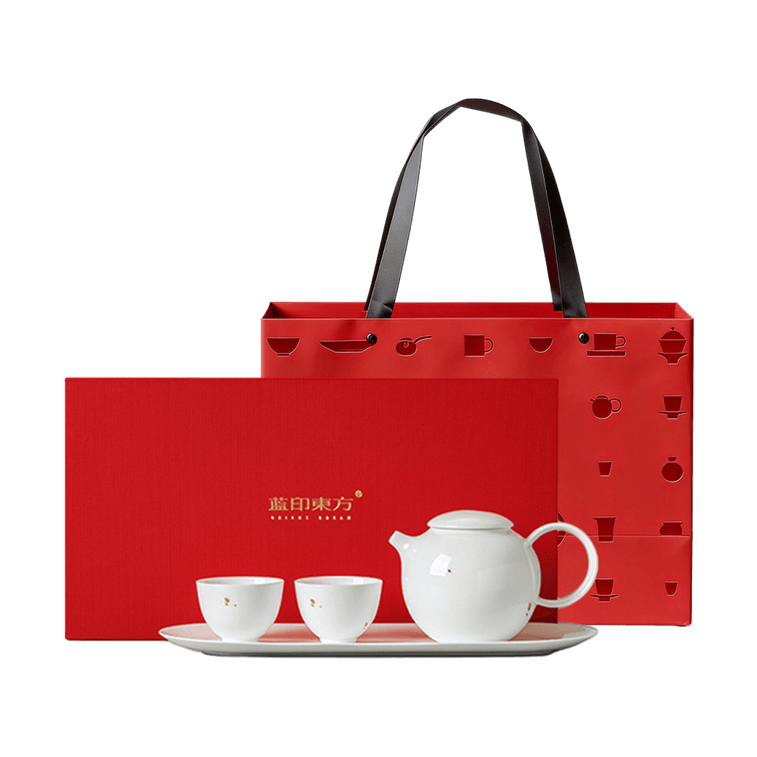 蓝印东方 初韵-点金礼品装 景德镇茶具泡茶壶套装 壶*1+杯*2+托盘*1+手提袋 4