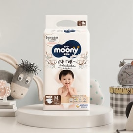 MOONY Waist Sticker Diapers Unisex Royal Series Pure Organic Cotton M Size 13.23-24.25lb 46 Pieces
