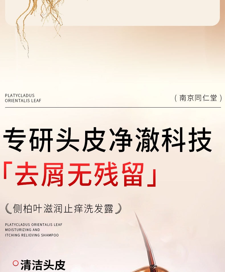 南京同仁堂 側柏葉何首烏植物洗髮水生薑去屑止癢控油防掉脫純草本增密髮 帶走油脂和頭屑,洗完頭皮清爽不癢,髮絲蓬鬆順滑,自帶健康光澤 400ml/瓶