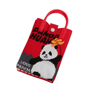 【中國直郵】 萬比鄰精選 14cm*20cm*6cm熊貓針織斜挎手機包 百搭便車攜單肩包 外出休閒 夏威夷熊貓紅色款