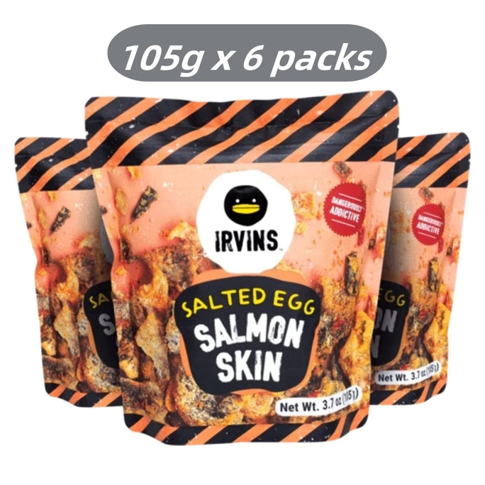 Salted Egg Salmon Skin Chips Crisps  Premium Hand Cooked  Halal  High Protein  Keto-Friendly  3.7 oz (Pack of 6)