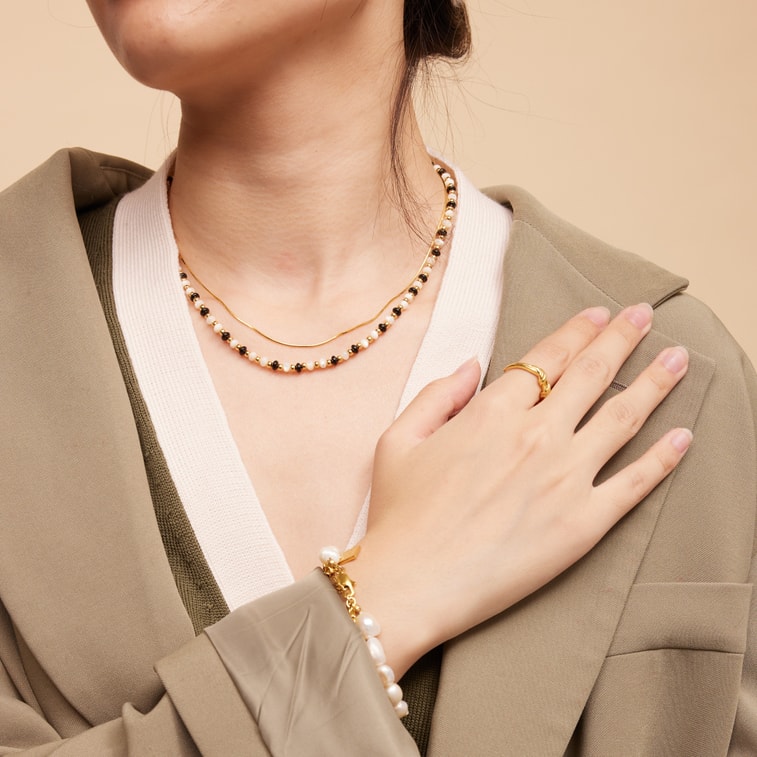 Shapes Studio 天然珍珠玛瑙黑石串珠项链 一条 美国直邮 4