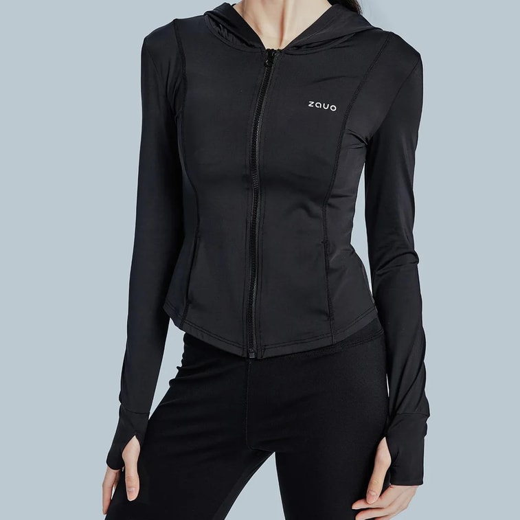 ZAUO 修身顯瘦防曬衣 冰感防曬服防曬衣 透氣原紗型連帽外套開襟衫 黑色 M 【程瀟同款】【亞米獨家】 3