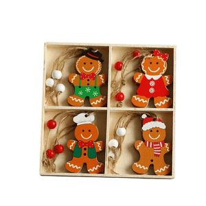 Christmas wooden box set, wooden painted pendant and decoration, Smiling gingerbread Man style, 1 piece