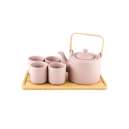 일본식 핑크 다기 세트(얼룩방지 체, 대나무 손잡이와 받침) 28 oz