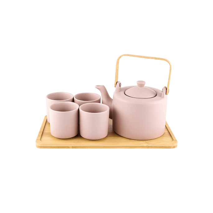 Japanese Tea Set With Bamboo Tray Lavender Pink