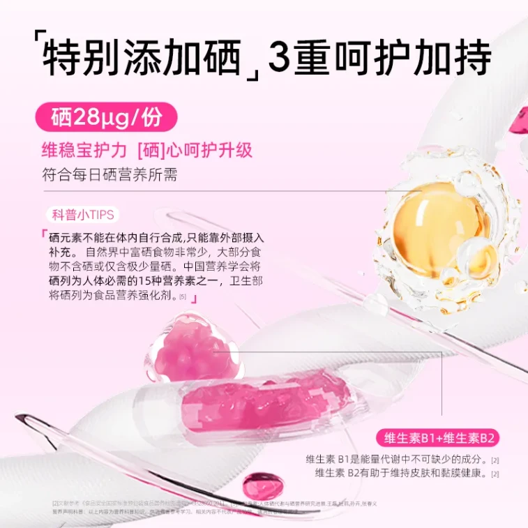 Vitamin C + Vitamin E + Nicotinamide + Selenium Chewable Tablets 60ct with Vitamin B1 B2 Niacin-Raspberry Flavor 3