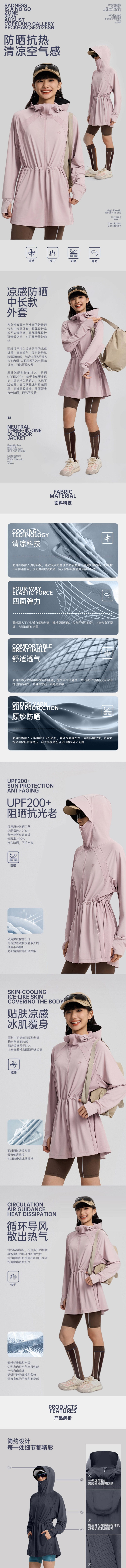 【中国直邮】 HSPM 户外防晒衣冰丝凉感防紫外线中长女款防晒服 皮粉色 XXXL 1件