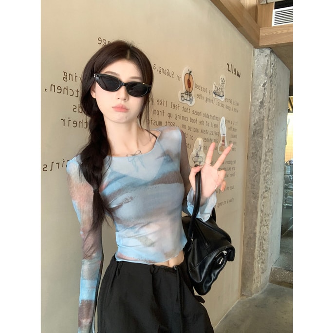 HSPM New American Spicy Girl Slim Fit Off Shoulder Top Blue S