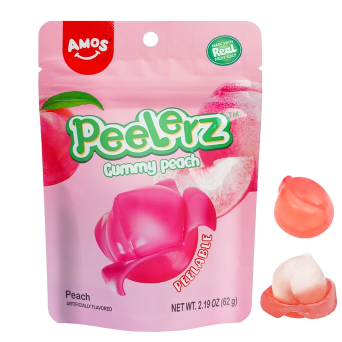 Amos Peelable Peach Candy Peelerz Gummy Peach Peeling Candy Resealable 2.19oz Bag