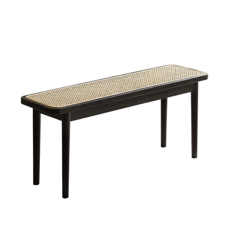 Product Detail - Natural Solid Oak Black Bench With Rattan Design Rounded Edge (X160T76100) - image3