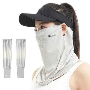 [중국 직배송] HSPM 야외 사이클링용 자외선 차단 아이스 실크 얇고 통기성 좋은 라이트 그레이 메쉬 마스크 + 그라데이션 그레이 손가락 없는 팔토시 1세트