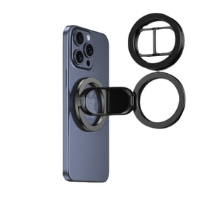 [중국 직배송] HSPM 양면 자석 휴대폰 거치대 (헬스장, 런닝머신, 차량용, 접이식, 이중 링 접이식, 양면 자석 부착) [자석판 포함] - 회색, 1개