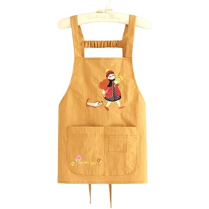 슈가 베이비 굿즈: 귀여운 앞치마 멜빵 세트, 업그레이드된 방수 자수 장식, 여아용 짧은 스타일, 노란색*1개