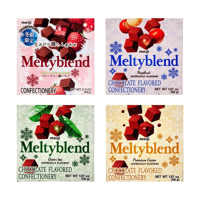 MEIJI Meltyblend Chocolate, 4 Flavors, Hazelnut+Strawberry+Matcha+Cacao Flavor, 7.9oz