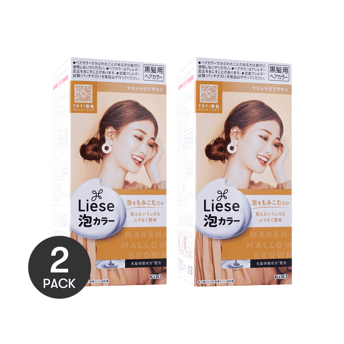 日本KAO花王 LIESE PRETTIA 泡沫染发剂 #棉花糖棕色 COSME大赏一位【2盒中长发超值装】