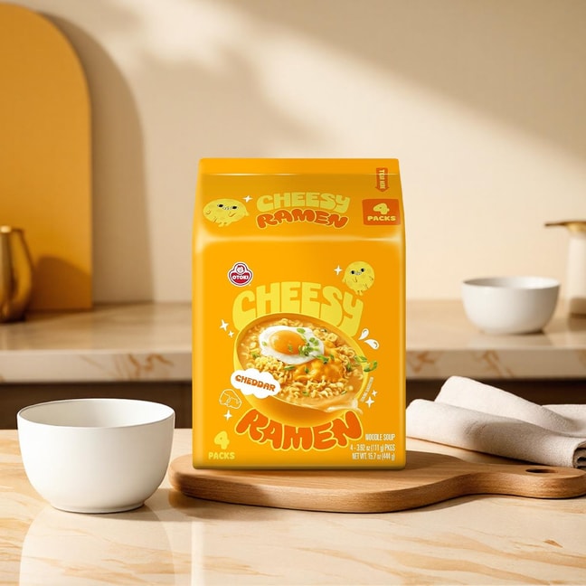 Cheesy Ramen - Cheddar Flavor, Non-Spicy Creamy & Savory Korean Instant Cheese Noodles ,3.92oz*4 Packs