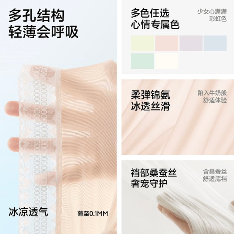 【Hong Kong Direct Mail】 Caobenchuse Women's Lace Heart Ice Silk Panties 3-Pack Milk Salt Blue + Mint Green + Peach Pink Size L Mulberry Silk Crotch Ice Silk Cool Breathable Seamless No Pinching Butt 4